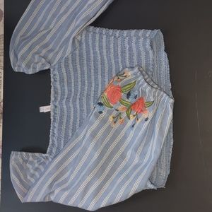 Puffy sleeved crop top, by xhilaration, light blue and white-striped, US small